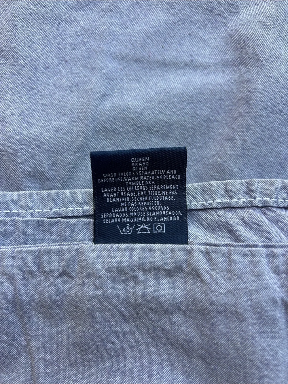 Ralph Lauren HOME chambray Blue Cotton queen flat Sheet — amazing vintage fabric